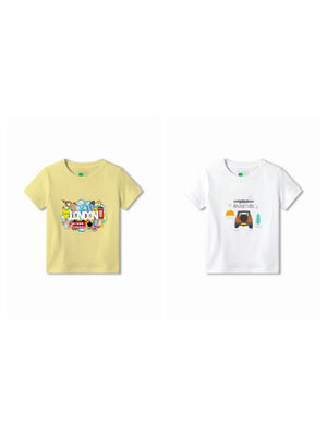 Bambify Kids T-Shirt Set Wild Adventure & London White & Yellow 5-6 Years bamboo cotton kids clothing India