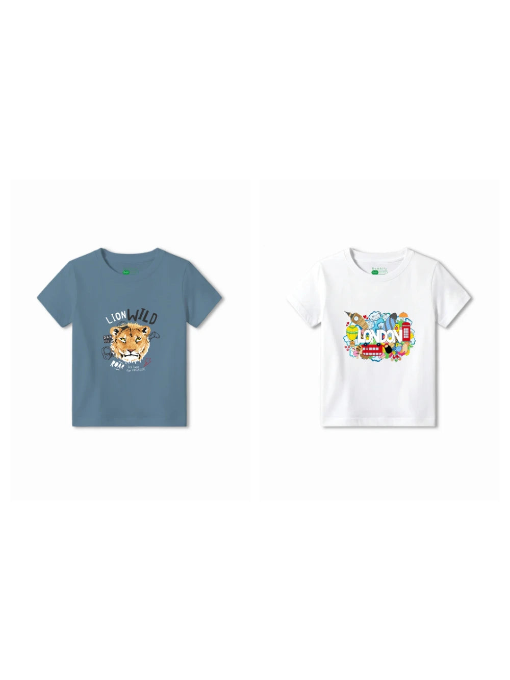 Bambify Kids T-Shirt Set London & The Lion White & Dusty Blue 9-10 Years bamboo cotton kids clothing India