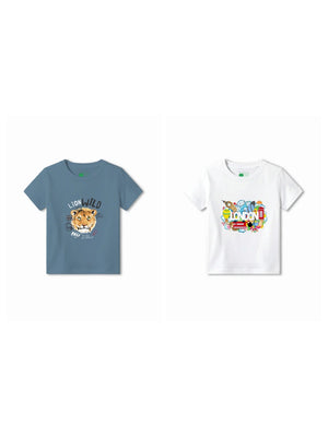 Bambify Kids T-Shirt Set London & The Lion White & Dusty Blue 9-10 Years bamboo cotton kids clothing India