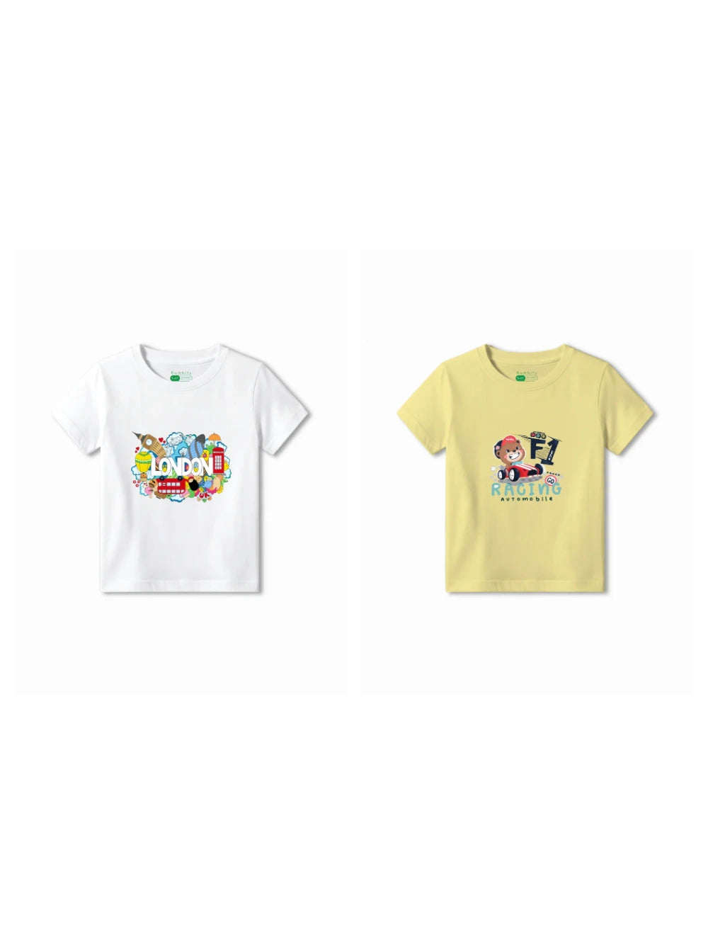 Bambify Kids T-Shirt Set London & F1 Racing White & Yellow 3-4 Years bamboo cotton kids clothing India