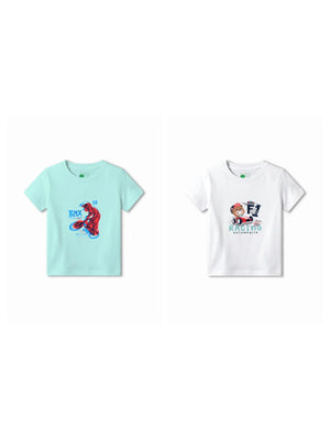Bambify Kids T-Shirt Set F1 Racing & BMX Racing White & Light Blue 9-10 Years bamboo cotton kids clothing India