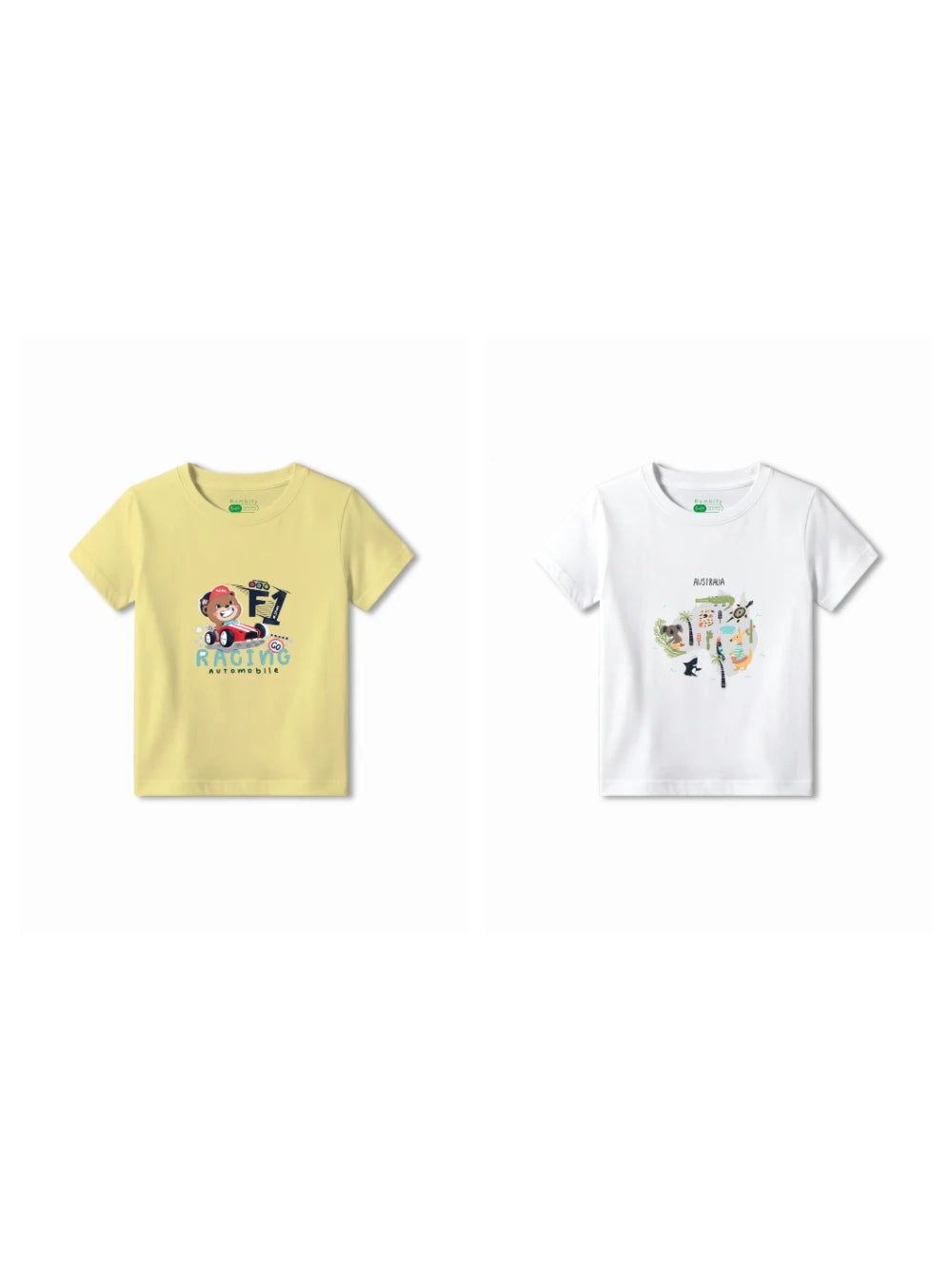 Bambify Kids T-Shirt Set F1 Racing & Australia Yellow & White 5-6 Years bamboo cotton kids clothing India