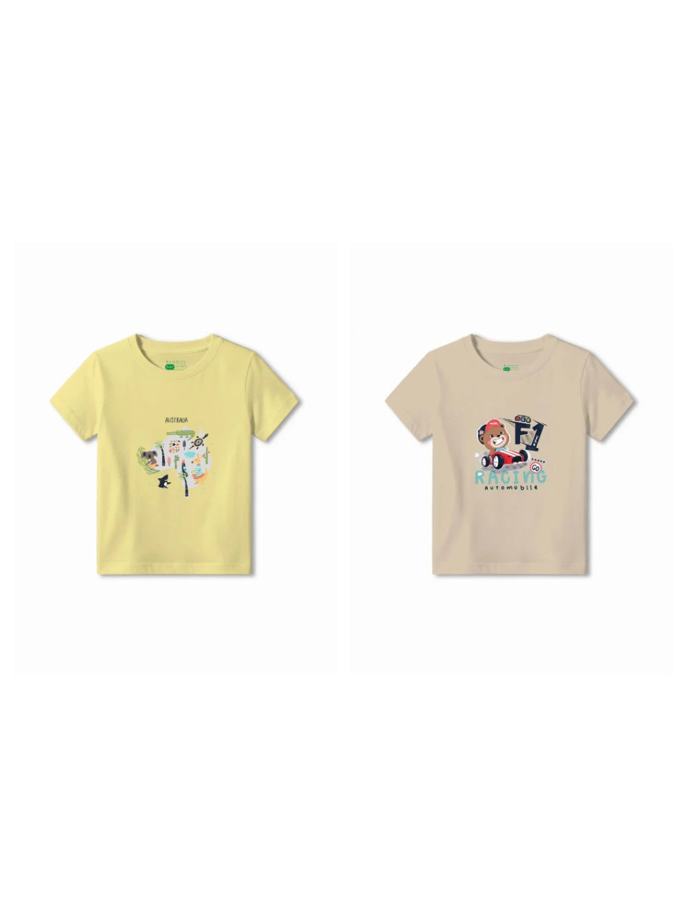 Bambify Kids T-Shirt Set F1 Racing & Australia Beige & Yellow 9-10 Years bamboo cotton kids clothing India