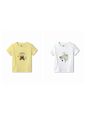 Bambify Kids T-Shirt Set Australia & Wild Adventure White & Yellow 7-8 Years bamboo cotton kids clothing India