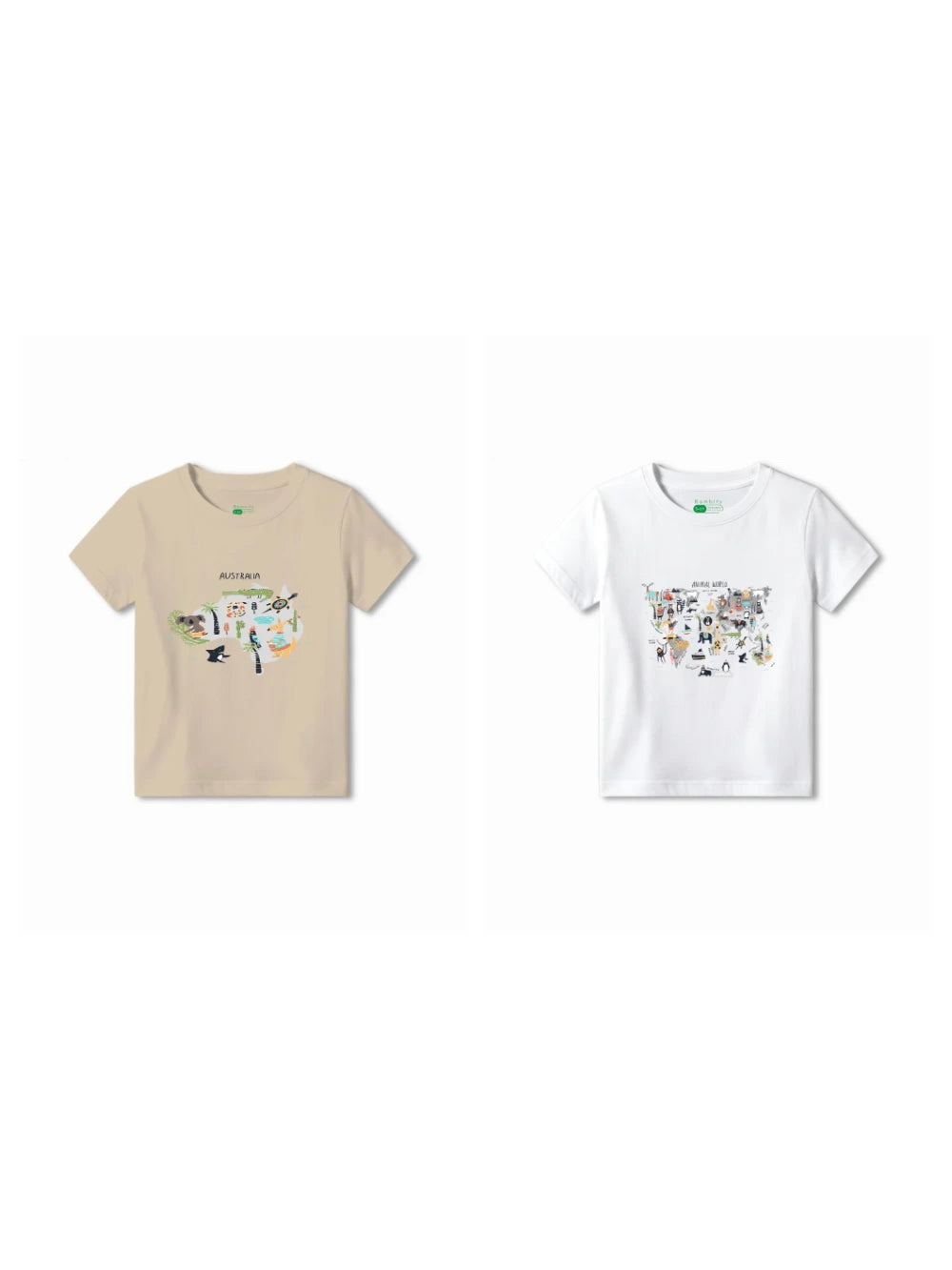 Bambify Kids T-Shirt Set Australia & Animal World Beige & White 3-4 Years bamboo cotton kids clothing India