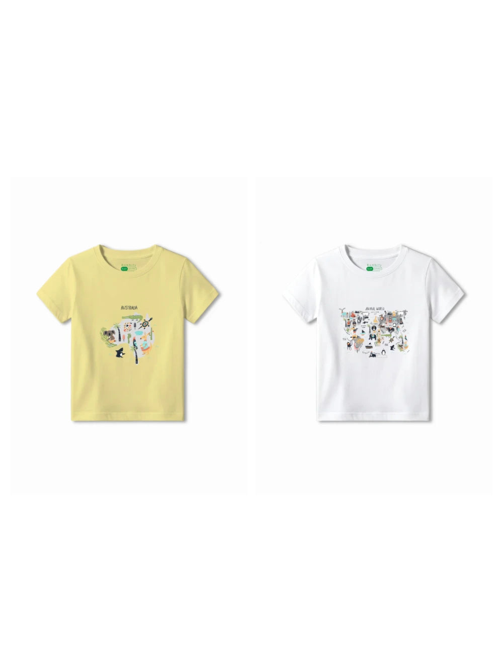 Bambify Kids T-Shirt Set Australia & Animal World Yellow & White 3-4 Years bamboo cotton kids clothing India