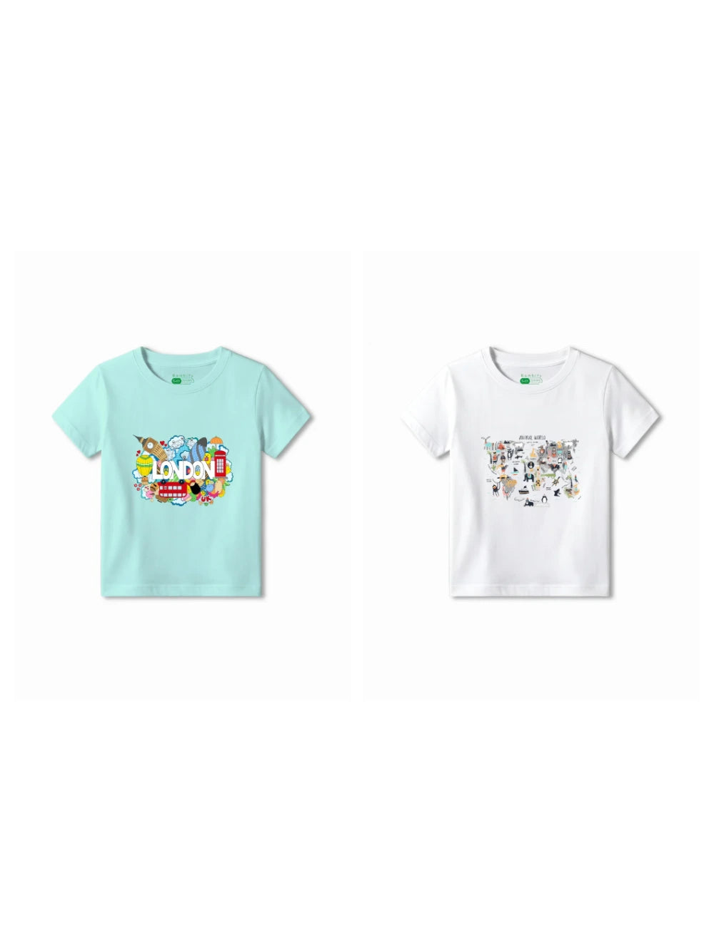 Bambify Kids T-Shirt Set Animal World & London White & Light Blue 7-8 Years bamboo cotton kids clothing India