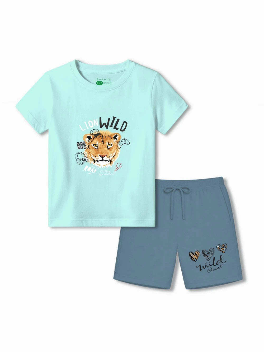Bambify UV Safe All Climate Kids Shorts Set ‚ The Lion Light Blue & Dusty Blue Bamboo Cotton Bambify India Light Blue 3-4 Years bamboo cotton kids clothing India