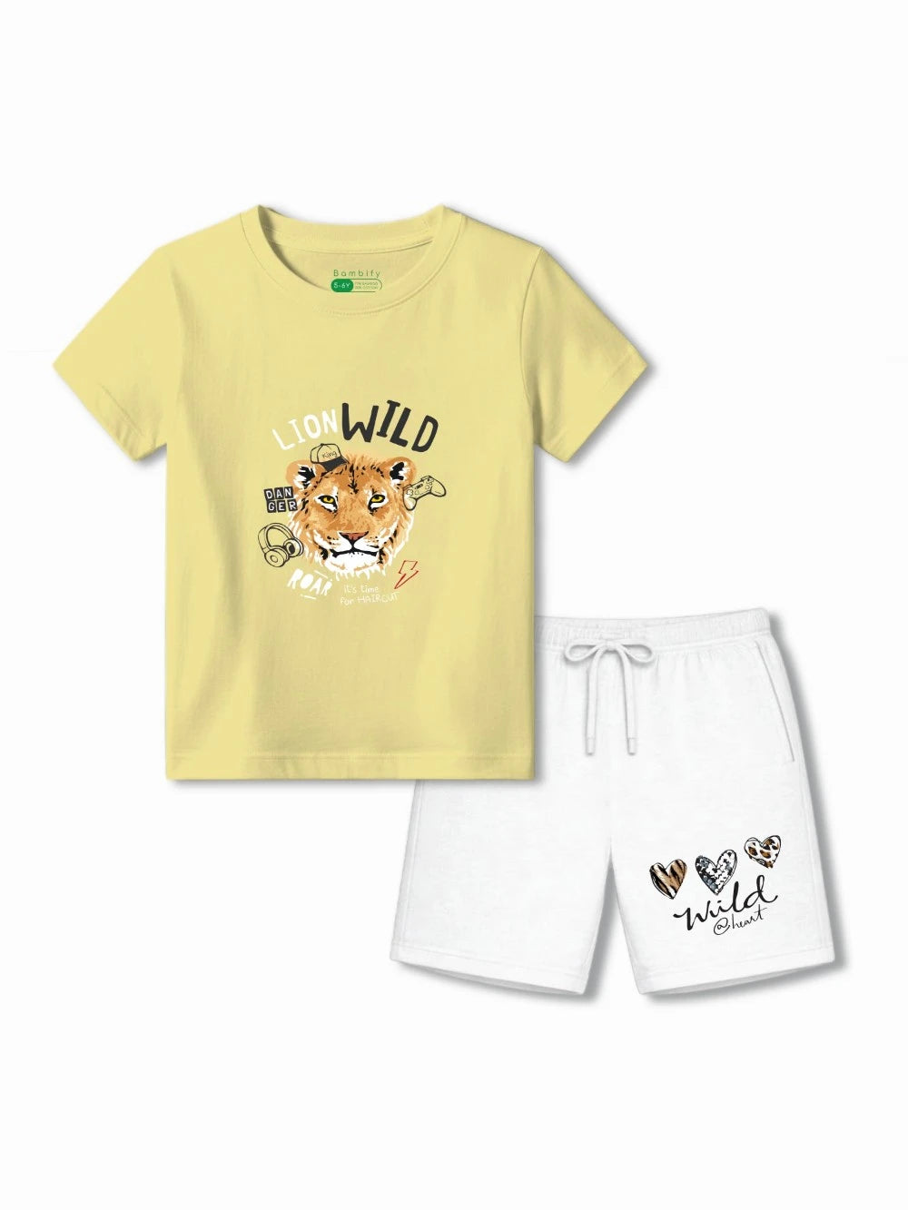 Bambify Eco Friendly Sustainable Kids Shorts Set ‚ The Lion Yellow & White Bamboo Bambify India Yellow 3-4 Years bamboo cotton kids clothing India