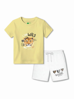 Bambify Eco Friendly Sustainable Kids Shorts Set ‚ The Lion Yellow & White Bamboo Bambify India Yellow 3-4 Years bamboo cotton kids clothing India