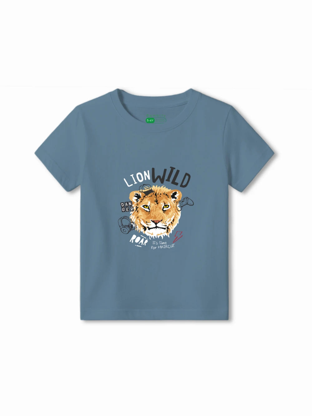 Bambify Kids T-Shirt Set Animal World & The Lion White & Dusty Blue 7-8 Years bamboo cotton kids clothing India