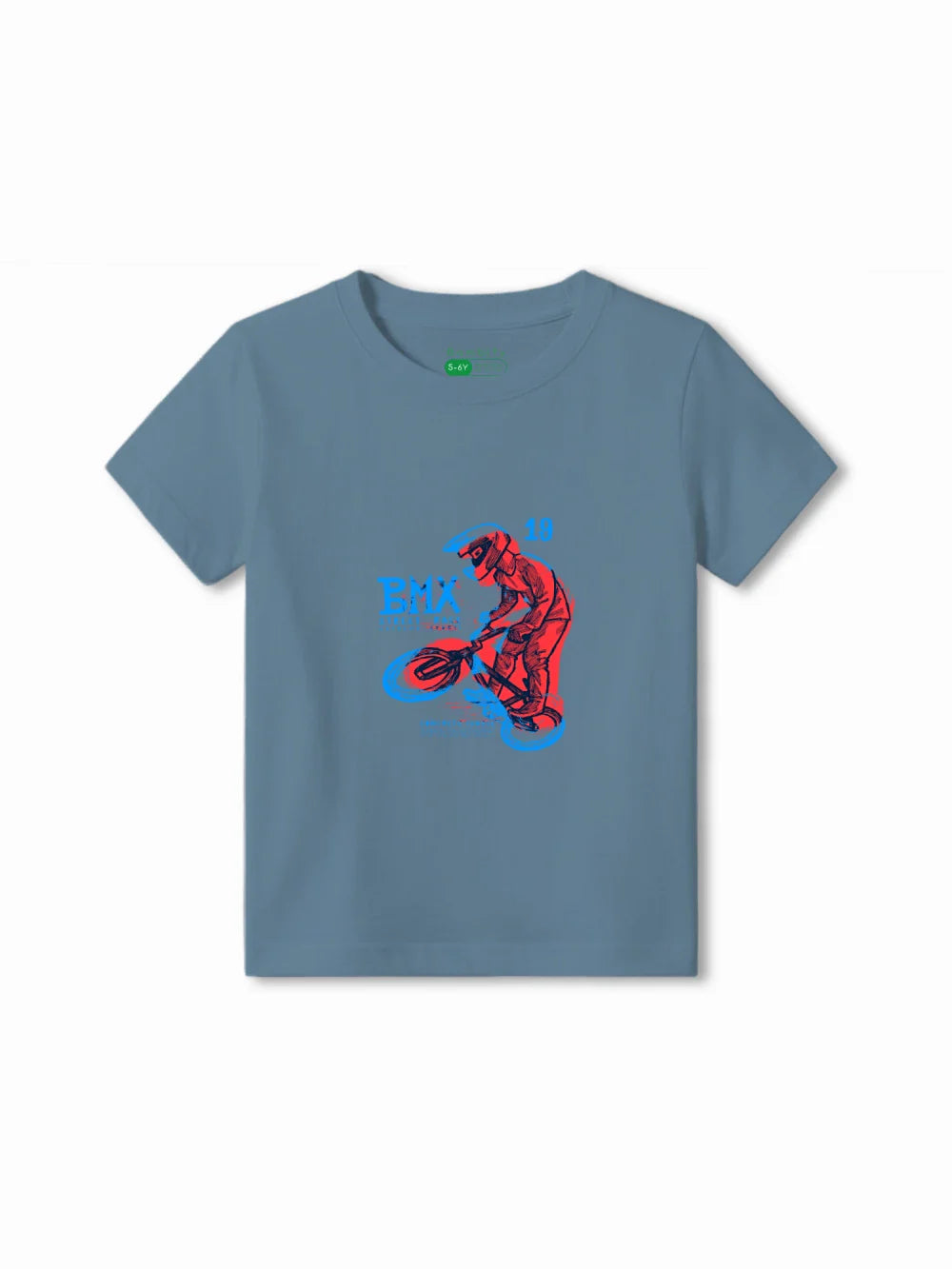 BMX Racing Dusty Blue & Yellow Kids Tshirt & Shorts Set Size 5-6 Bamboo Cotton ‚ Bambify India