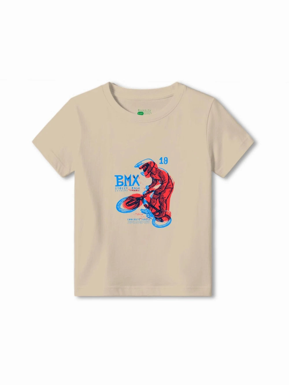 Bambify Kids Comfort Active Fit Tshirt & Shorts Set ‚ BMX Racing Beige & Light Blue Bamboo Cotton Bambify India Beige 5-6 Years bamboo cotton kids clothing India
