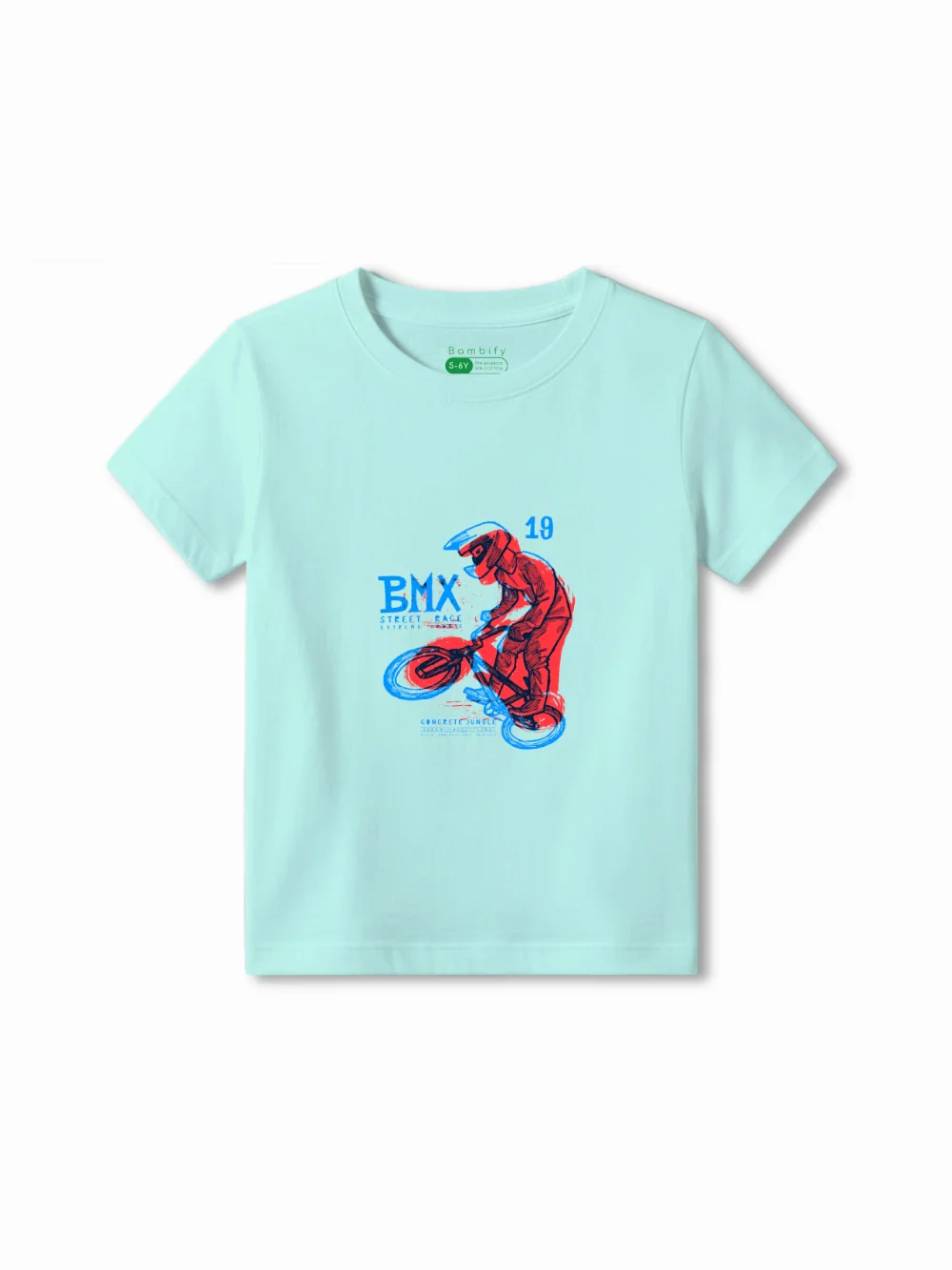 BMX Racing Light Blue & Dusty Blue Kids Tshirt & Shorts Set Size 5-6 Bamboo Cotton ‚ Bambify India