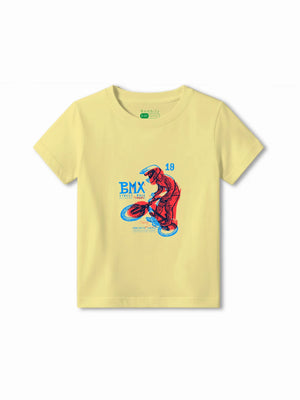 Bambify Kids T-Shirt Set Cheetah Fun & BMX Racing White & Yellow 7-8 Years bamboo cotton kids clothing India