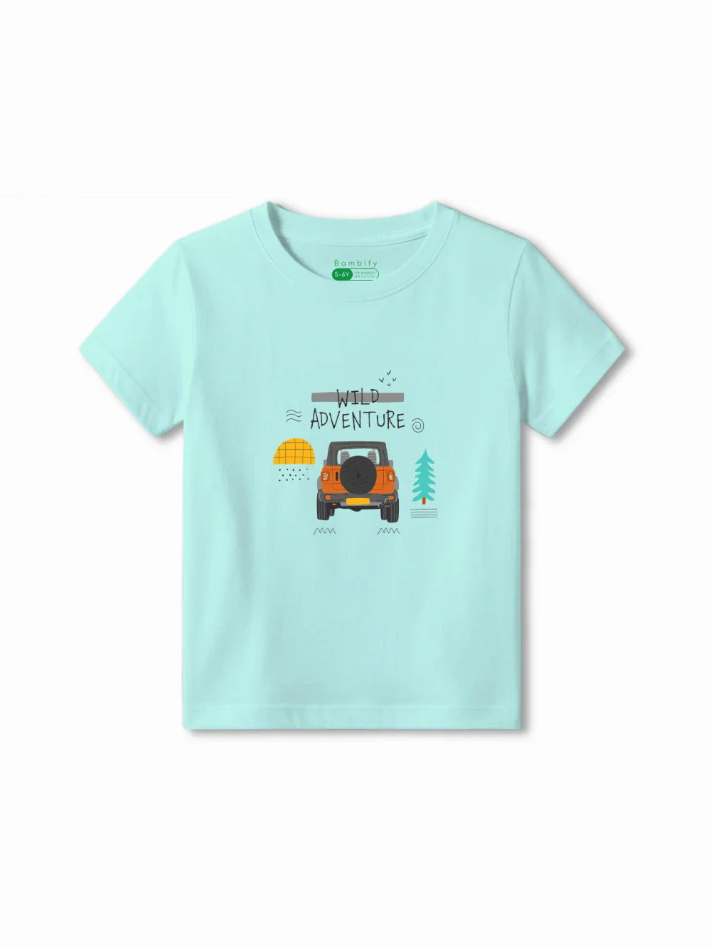 Wild Adventure Light Blue & Dusty Blue Kids Tshirt & Shorts Set Size 5-6 Bamboo Cotton ‚ Bambify India
