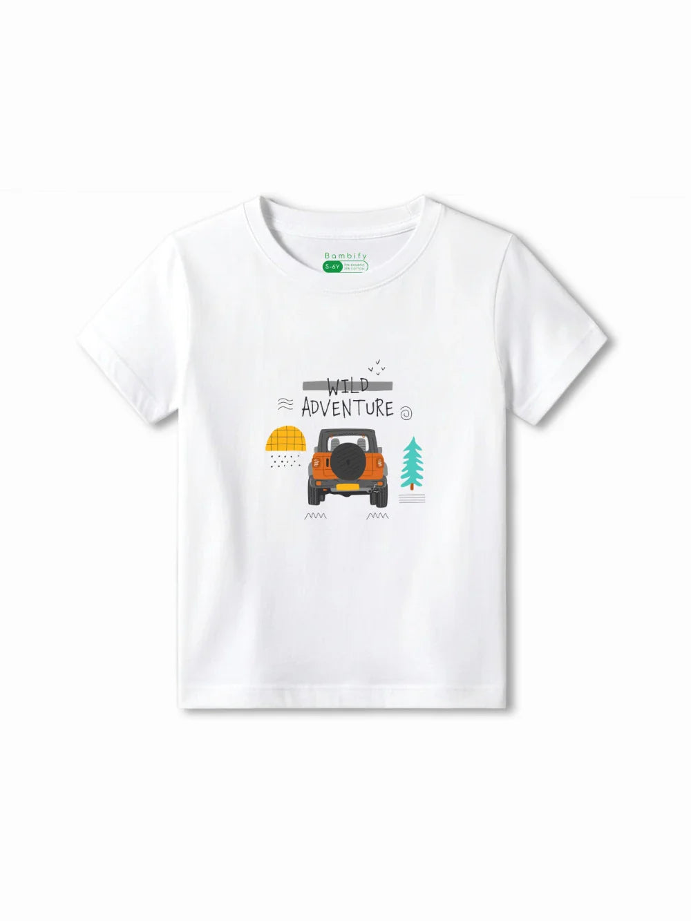 Wild Adventure White & Beige Kids Tshirt & Shorts Set Size 5-6 Bamboo Cotton ‚ Bambify India