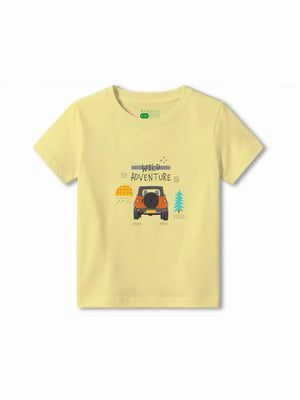 Wild Adventure Yellow & White Kids Tshirt & Shorts Set Size 5-6 Bamboo Cotton ‚ Bambify India