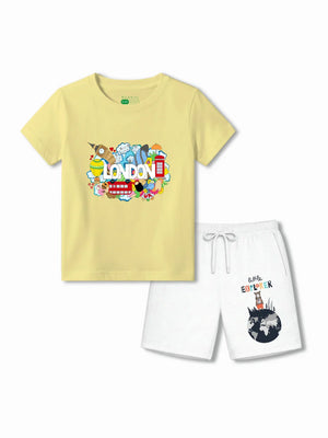 London Yellow & White Kids Tshirt Set Size 3-4 Bamboo Cotton ‚ Bambify India