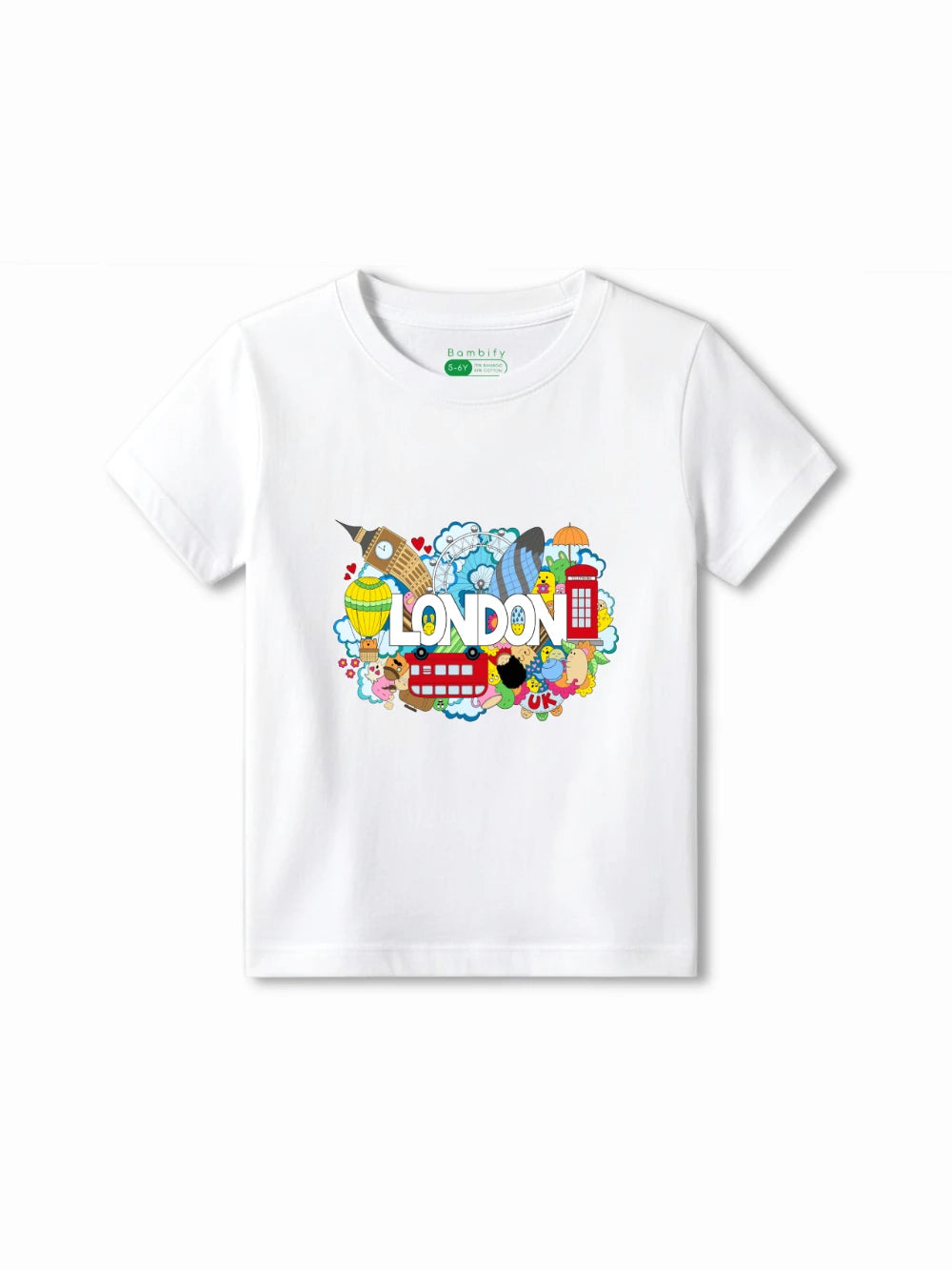 Bambify Kids T-Shirt Set London & F1 Racing White & Yellow 5-6 Years bamboo cotton kids clothing India
