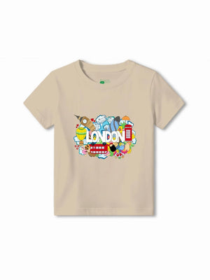 Bambify Kids T-Shirt Set Australia & London White & Beige 5-6 Years bamboo cotton kids clothing India