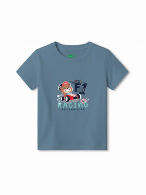 F1 Racing Dusty Blue & Yellow Kids Tshirt Set Size 5-6 Bamboo Cotton ‚ Bambify India