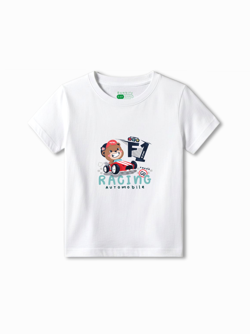Bambify Kids T-Shirt Set F1 Racing & Cheetah Fun White & Yellow 3-4 Years bamboo cotton kids clothing India