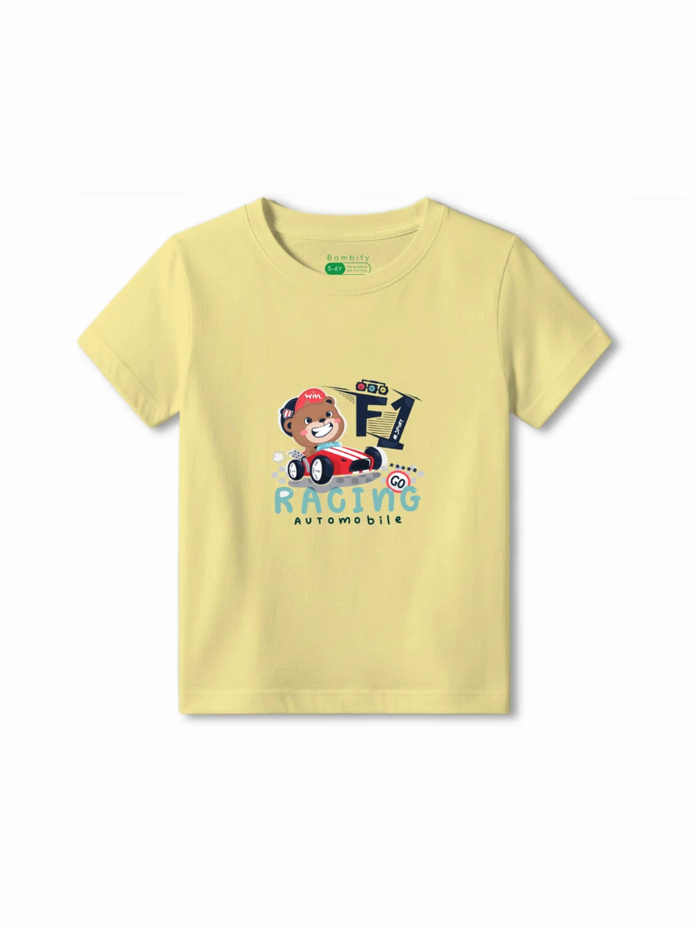 Bambify Kids T-Shirt Set BMX Racing & F1 Racing White & Yellow 7-8 Years bamboo cotton kids clothing India