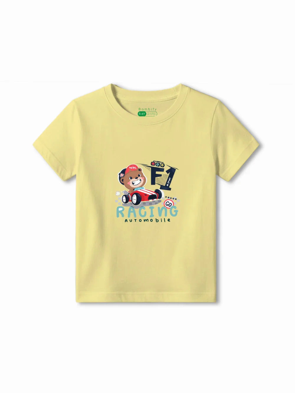 F1 Racing Yellow & White Kids Tshirt Set Size 5-6 Bamboo Cotton ‚ Bambify India