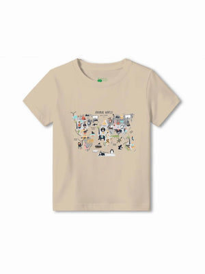 Bambify Kids T-Shirt Set Animal World & Taekwondo Beige & White 3-4 Years bamboo cotton kids clothing India