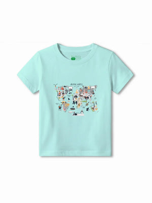 Animal World Light Blue & Dusty Blue Kids Shorts Set Size 5-6 Bamboo Cotton ‚ Bambify India