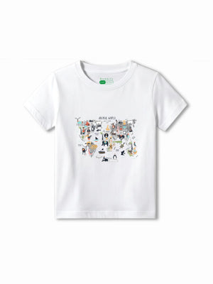 Bambify Kids T-Shirt Set Animal World & Super Fast White & Light Blue 3-4 Years bamboo cotton kids clothing India