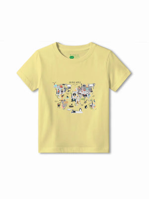 Bambify Kids T-Shirt Set Animal World & Taekwondo Yellow & Light Blue 3-4 Years bamboo cotton kids clothing India