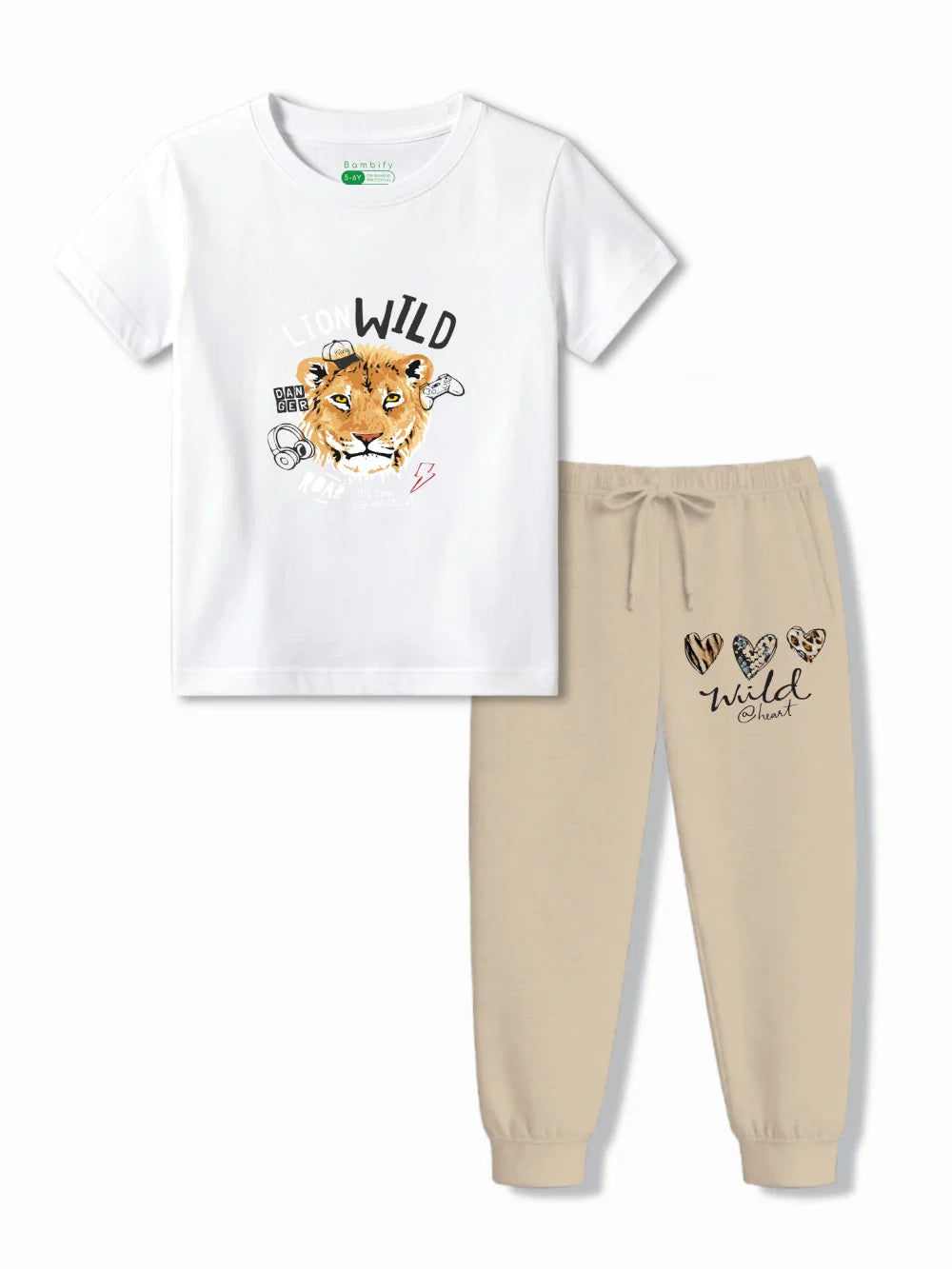The Lion White & Beige Kids Tracks Set Size 3-4 Years ‚ Bambify India