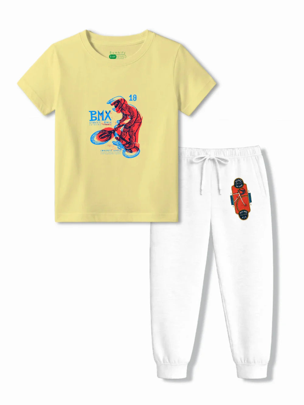 BMX Racing Yellow & White Kids T-Shirt & Tracks Set Size 3-4 Years ‚ Bambify India