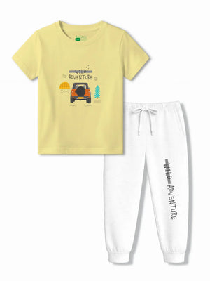 Wild Adventure Yellow & White Kids T-Shirt & Tracks Set Size 3-4 Years ‚ Bambify India