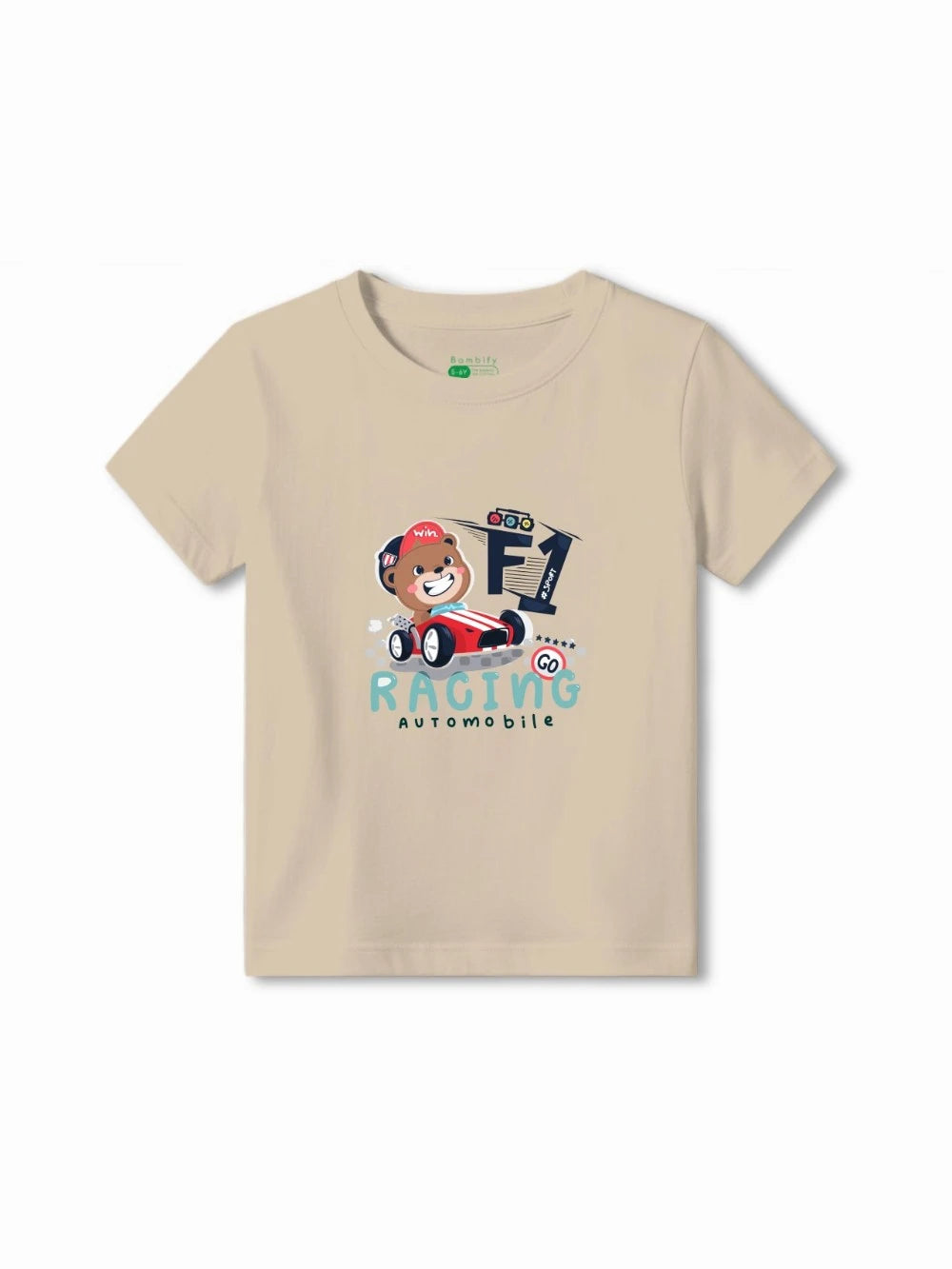Bambify Eco Friendly Sustainable Kids Joggers Set ‚ F1 Racing Beige & Light Blue Bambify India Beige 5-6 Years bamboo cotton kids clothing India