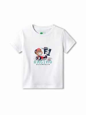 F1 Racing White & Beige Kids Joggers Set Size 5-6 Years ‚ Bambify India