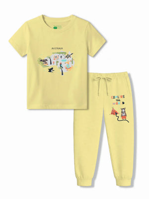 Australia Yellow Kids T-Shirt & Joggers Set Size 3-4 Years ‚ Bambify India