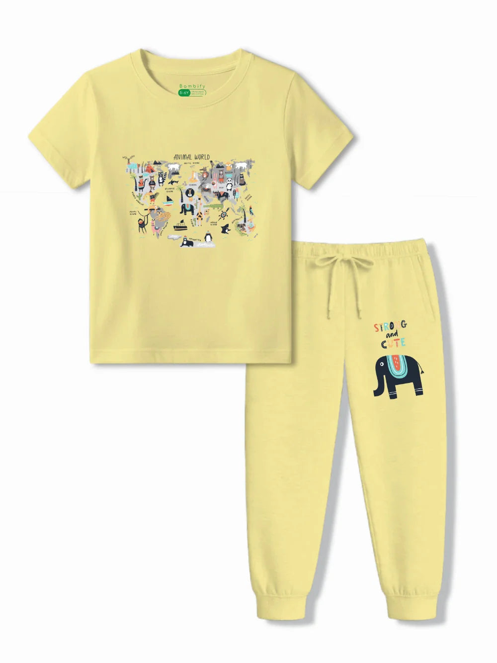 Animal World Yellow Kids T-Shirt & Joggers Set Size 3-4 Years ‚ Bambify India
