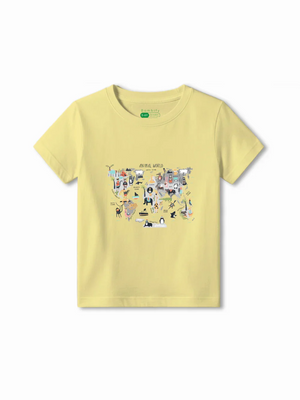 Animal World Yellow Kids T-Shirt & Joggers Set Size 5-6 Years ‚ Bambify India