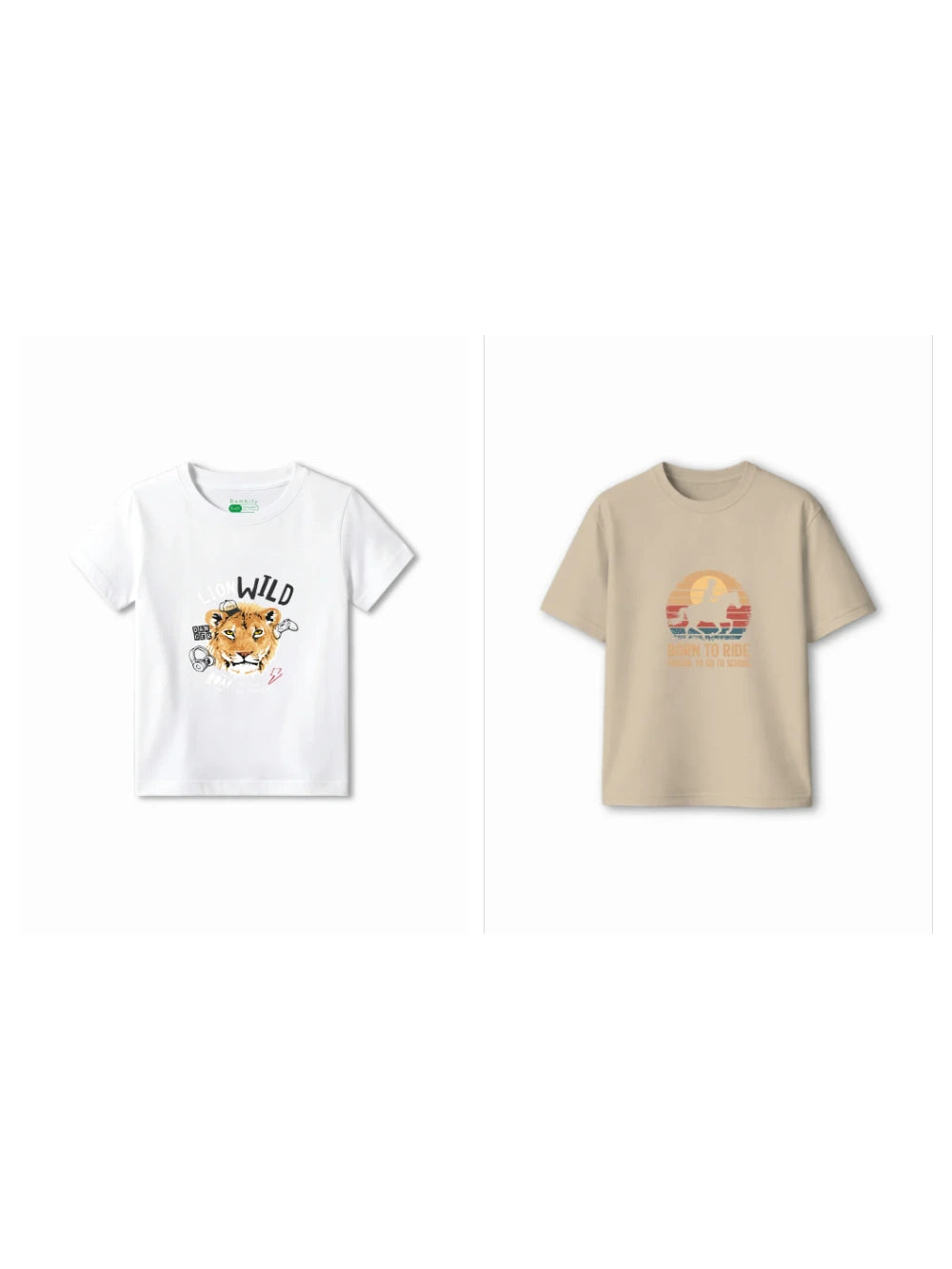 Bambify Kids T-Shirt Set The Lion & Born to Ride White & Dusty Blue 7-8 Years bamboo cotton kids clothing India