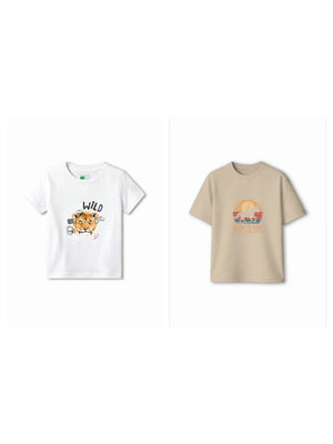 Bambify Kids T-Shirt Set The Lion & Born to Ride White & Dusty Blue 7-8 Years bamboo cotton kids clothing India