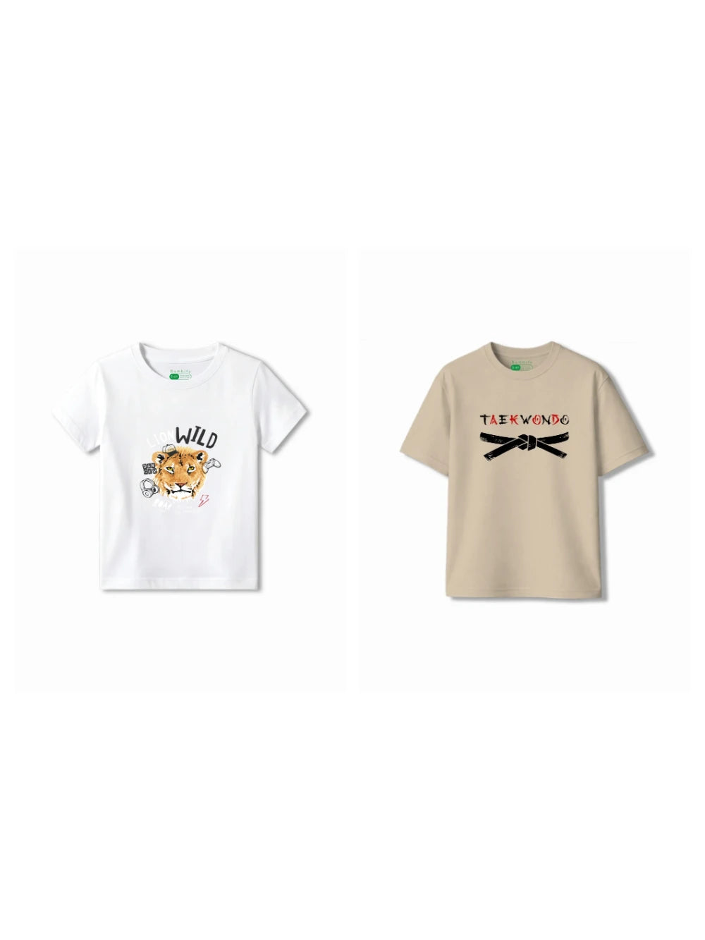 Bambify Kids T-Shirt Set The Lion & Taekwondo White & Beige 11-12 Years bamboo cotton kids clothing India