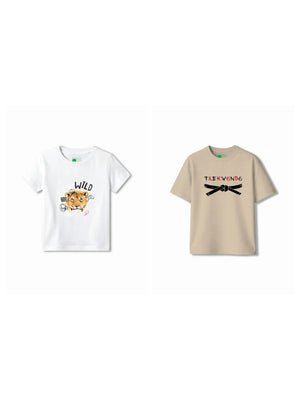 Bambify Kids T-Shirt Set The Lion & Taekwondo White & Beige 11-12 Years bamboo cotton kids clothing India
