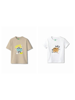Bambify Kids T-Shirt Set The Lion & Cheetah Fun White & Beige 9-10 Years bamboo cotton kids clothing India