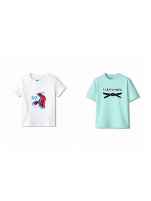 Bambify Kids T-Shirt Set BMX Racing & Taekwondo White & Light Blue 3-4 Years bamboo cotton kids clothing India