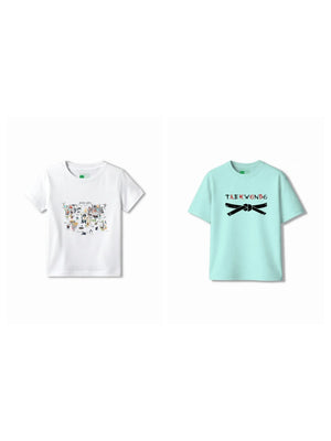 Bambify Kids T-Shirt Set Wild Adventure & Taekwondo White & Light Blue 3-4 Years bamboo cotton kids clothing India