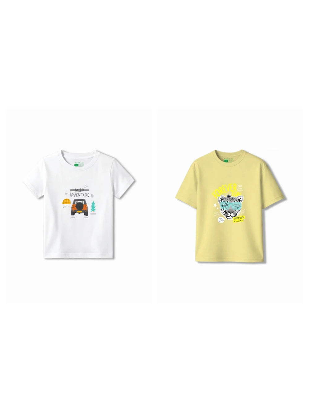 Bambify Kids T-Shirt Set Wild Adventure & Cheetah Fun White & Yellow 5-6 Years bamboo cotton kids clothing India