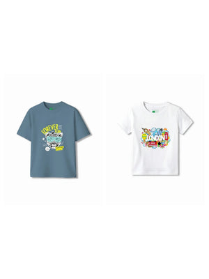 Bambify Kids T-Shirt Set London & Cheetah Fun White & Dusty Blue 11-12 Years bamboo cotton kids clothing India